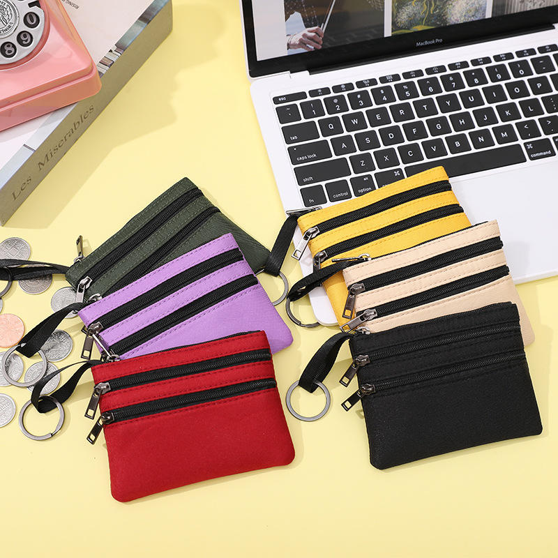Porta-Moedas Mini Feminino de Lona com 3 Zíperes